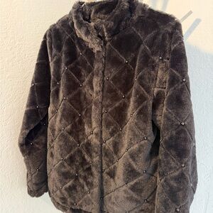 Plush Quilted Faux Fur Jacket - Charcoal